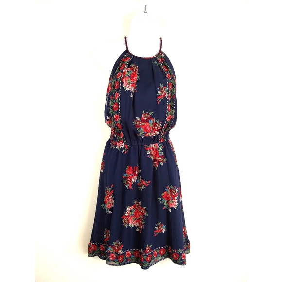 Joie Navy Floral Halter Makana Silk Dress L - Picture 2 of 10